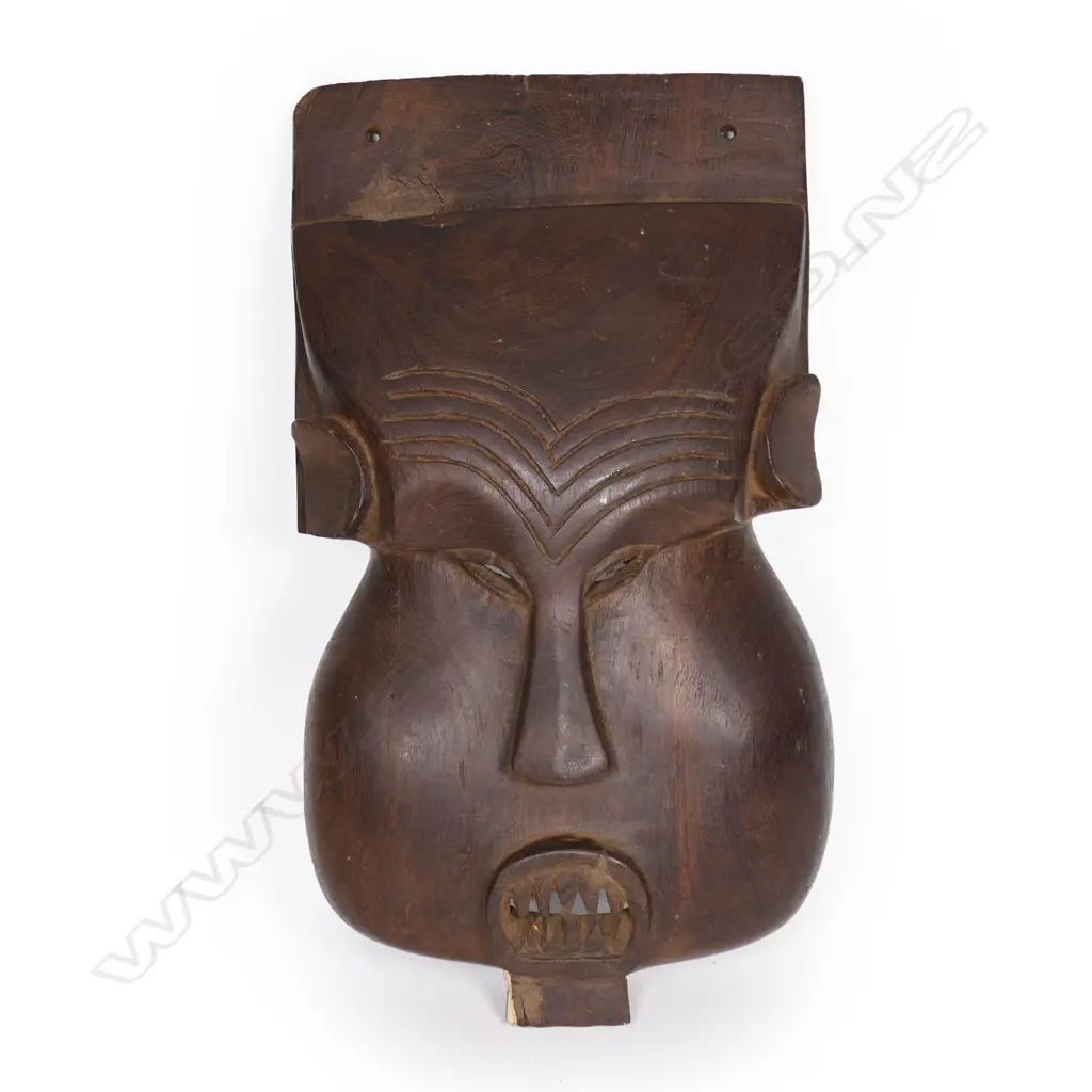 A vintage African tribal hard wood carved mask, Image 1++